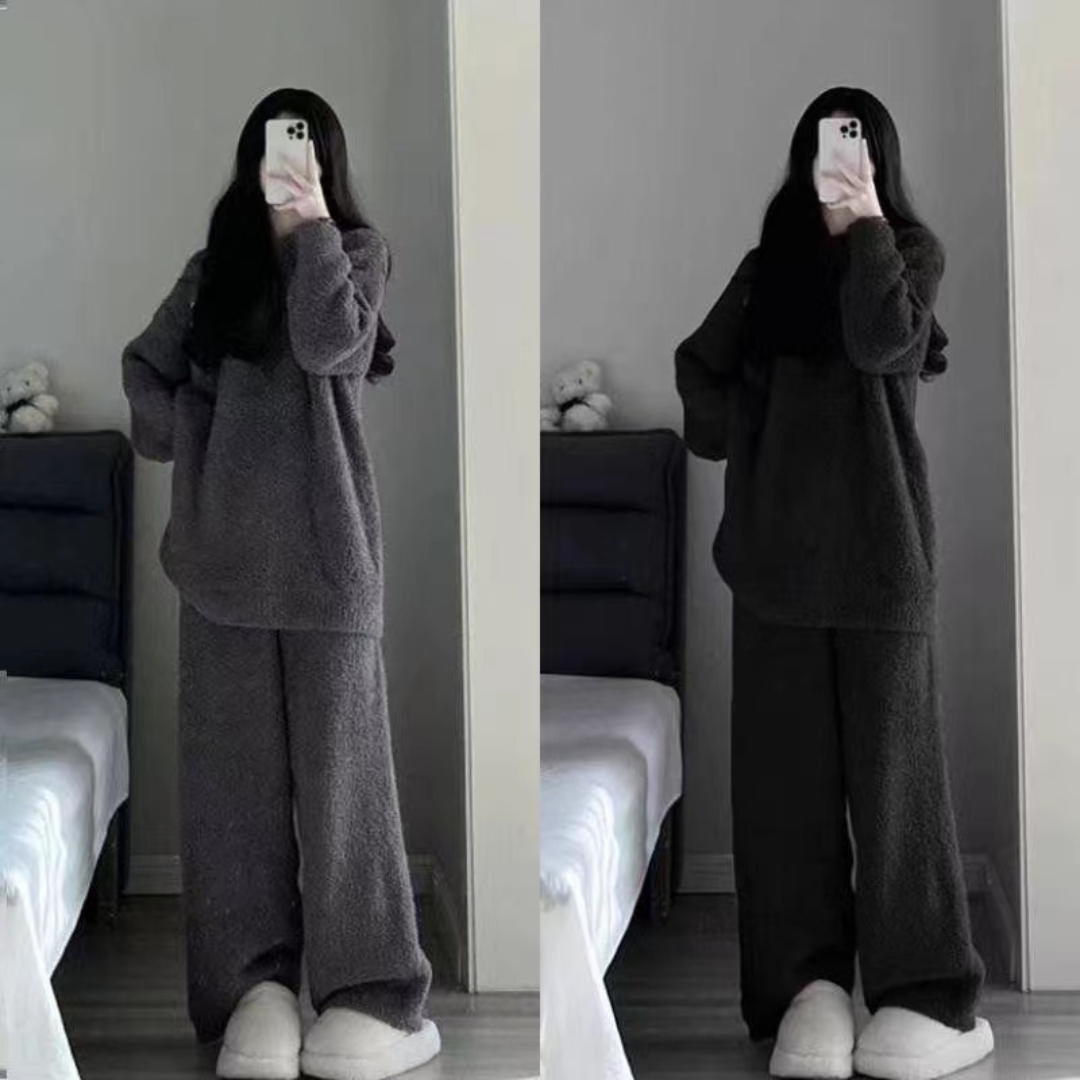Coral Fleece Loungewear Extra Warm-Grey & Black